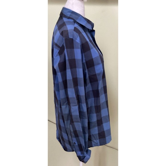 Spring + Mercer Men's Blue & Black Plaid Roll Tab Long Sleeve Casual Shirt Small - Picture 6 of 11